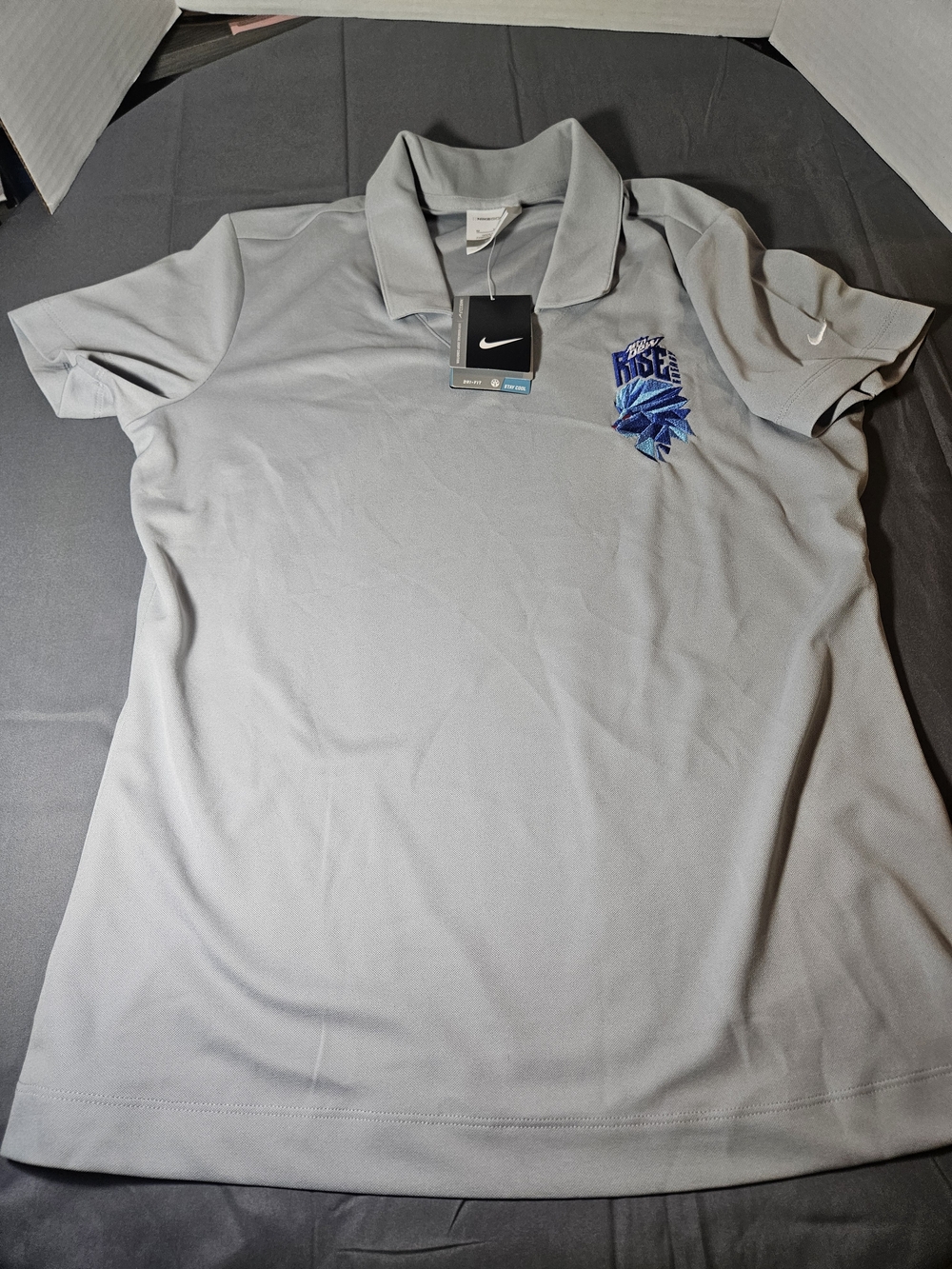 Nike Women’s Light Gray Polo with Blue Chest Embroidery